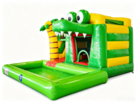 Structure gonflable 3D Crocodile Jungle avec toboggan et piscine à balles verte pour enfants, en PVC écologique, usage commercial