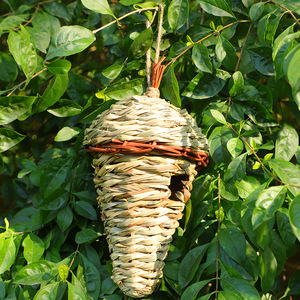 Nichoir en paille tressée fait main, rond, écologique, décoration de jardin pour oiseaux, taille moyenne - Product Image 2