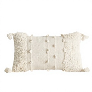 Bohemian Cotton Throw <b>Pillow</b> Cover Rectangle Knitted With Tassels Solid Color Washable <b>Decorative</b> <b>Pillow</b> - Product Image 1