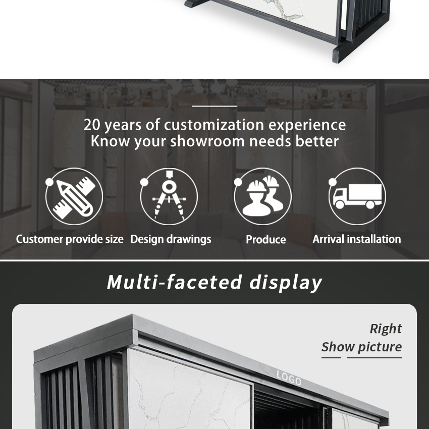 Hot Sale Showroom Hanging Sliding Type Factory Wood Exhibition Marble Sample Push Pull Out Tile Rack Stone Display Stand