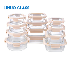 LINUO 2024 Hot Selling <strong>Kitchen</strong> Food <strong>Snap</strong> Locking <strong>Kitchen</strong> Food <strong>Snap</strong> Locking Airtight Glass Meal Prep Containers with Glass Lid - Product Image 1
