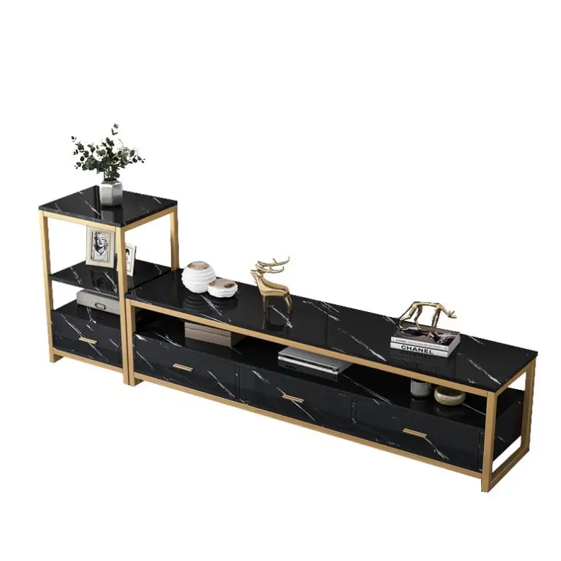 Modèle en métal noir Nouveau design Cadre en fer moderne Support en bois Meuble TV Console