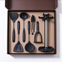 Lot de 7 ustensiles de cuisine avec support de rangement, outils de cuisson multifonctionnels pour la maison, avec boîte personnalisable en couleur