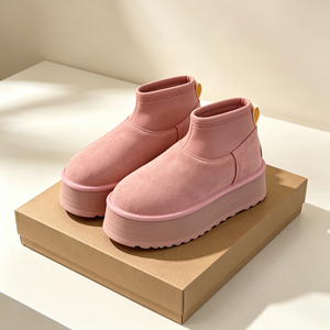 Botas de nieve de plataforma con cuello tipo calcetín de gamuza rosa para mujer, al por mayor, con suela gruesa, cálidas, antideslizantes, para invierno, personalizables - Product Image 1