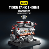 12GO 95008 Tiger Tank Engine Mechanical Building Block Kit MOC Bricks Model DIY Perakitan Koleksi Mainan untuk Anak-anak Hadiah Natal