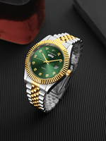Montre à quartz classique et élégante en acier inoxydable pour senior avec affichage complet du calendrier et du jour de la semaine, chronographe