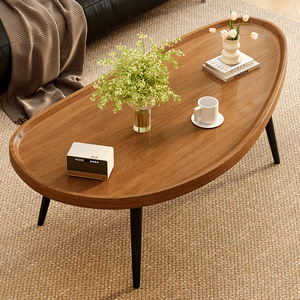 Wood Coffee <b>Table</b> Oval Shape Modern Living Room <b>Sofa</b> Side <b>Table</b> Small Apartment Tea <b>Table</b> High <b>End</b> Design - Product Image 1
