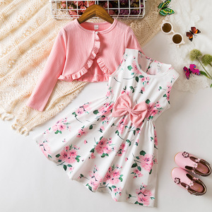 Nouvelle collection été : Ensemble robe de princesse fleurie pour enfants, cardigan à manches longues et robe assortie, robe de soirée pour bébés filles, vente en gros personnalisée - Product Image 3