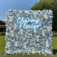 FW007 usine bon prix en gros 8ft * 8ft toile de fond de mariage bleu marine Rose fleur artificielle mur pour décorations de mariage