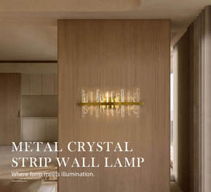 Applique murale élégante à tiges de cristal de plusieurs longueurs, structure en laiton brossé, pour hall de villa, chambre, chevet, hôtel, intérieur - Product Image 4