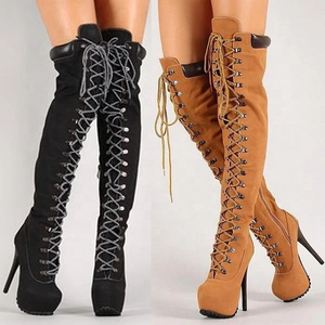 Soft Suede Platform Winter Western Women's <b>Knee</b> <b>High</b> Thigh <b>High</b> Side Zipper Boots Big Size 45 Thin Heel Long Booties - Product Image 3
