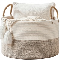 Panier à couvertures de style campagnard avec grandes poignées |   Capacité extra-large |   Corde en coton naturel |   Rangement tissé pour couverture
