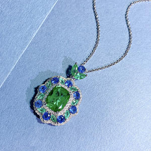 S925 joyería de plata 9*11mm simulación verde turmalina colgante collar Europa y América - Product Image 3