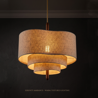 BAZHI Suspension LED en tissu Wabi-Sabi faite à la main, style rétro japonais, en lin, minimaliste, zen, 2700K, blanc chaud doux