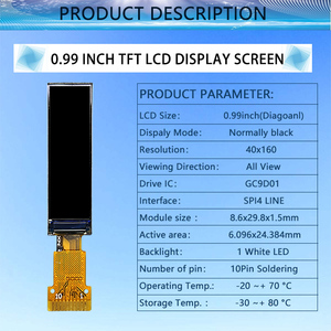 0.99 "0.99 Inch 40X160 GC9D01 Trình Điều Khiển Màn Hình <span class=keywords><strong>LCD</strong></span> <span class=keywords><strong>TFT</strong></span> Mô-đun NFPR099H-01A Giao Diện RGB <span class=keywords><strong>SPI</strong></span> Bảng Hiển Thị <span class=keywords><strong>LCD</strong></span> 10 Pin - Product Image 5