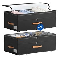Rangement sous lit XXL 90L avec roulettes, bacs de rangement roulants réglables en hauteur avec couvercles transparents, tiroirs sous lit pour dortoir