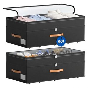Contenedor de Almacenamiento Debajo de la Cama XXL de 90L con Ruedas, Contenedores de Almacenamiento con Ruedas Ajustables en Altura con Tapas Transparentes, Cajones Debajo de la Cama para Dormitorio - Product Image 1