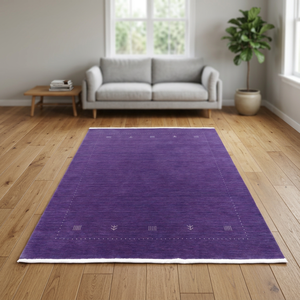 <b>Purple</b> Modern Wool Area <b>Rug</b> Hand Loomed Gabbeh Floral Carpet Reversible Non Slip Waterproof Medium Pile Cotton Backed Rectangle - Product Image 2