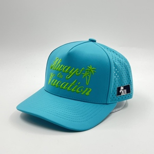 Gorra de béisbol deportiva de poliéster impermeable de 5 paneles con malla transpirable de frutas Dobby personalizada, ajustable, perforada con corte láser, estilo papá - Product Image 3