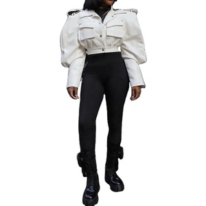 Nuovo stile Cool autunno inverno pelle <span class=keywords><strong>moto</strong></span> corta Bomber corto <span class=keywords><strong>giacca</strong></span> da donna con spallina manica lunga cappotto da donna - Product Image 1