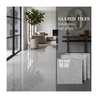 Carreaux de sol en porcelaine polie super brillante gris fumé 600x600mm, motif marbre, résistants à l'usure, pour immeuble de bureaux, balcon