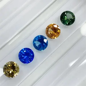 Guangzhou Grosir 3A Kualitas Topaz Sintetis Batu Permata 1Mm-10Mm Ukuran Bentuk Bulat Biru Langit Kuning Aqua Blue Cubic Zirconia