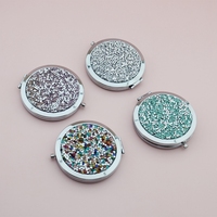 Venta al por mayor precio de fábrica cristal Rhinestone redondo doble cara maquillaje espejo portátil Mini bolsillo hacer espejo 70 espejo pequeño