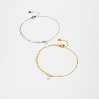 Pabrik FUAMAY Langsung, Gelang Rantai Paperclip Perak 925 Berlapis Emas 18K/Rhodium dengan Batu Solitaire Bulat/Pir/Oval/CZ, Grosir