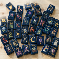 Jeu de tuiles de Mahjong américaines côtières bleu marine profond, gravées Saturne Lavande Tournesols, pour le divertissement