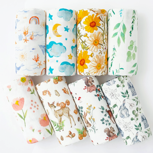 Couverture d'emmaillotage <span class=keywords><strong>en</strong></span> mousseline de coton biologique GOTS et bambou, double couche, imprimée sur mesure, 120x120cm, surdimensionnée, pare-soleil pour <span class=keywords><strong>poussette</strong></span> - Product Image 5