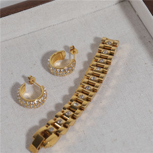 Chaîne à maillons plaquée or PVD 18K Chunky CZ Crystal Band Bracelet en acier inoxydable Bijoux de mode - Product Image 4