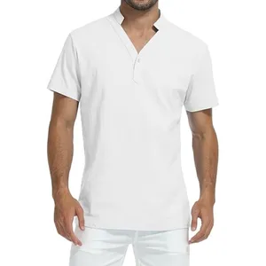 Men's Cotton Linen Henley Shirt Short Sleeve Hippie Casual Beach Shirts Hawaiian T Shirts