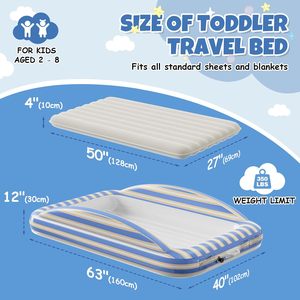Blue White Striped Kids <b>Inflatable</b> Travel Bed with Safety Rails for Toddlers Camping Home - Product Image 4