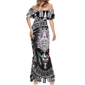 Modèle personnalisé femmes Slim Fit Maxi jupe en queue de poisson Sexy <span class=keywords><strong>aztèque</strong></span> mexicain <span class=keywords><strong>tatouage</strong></span> longue robe avec décolleté sans bretelles robe de Cocktail - Product Image 4