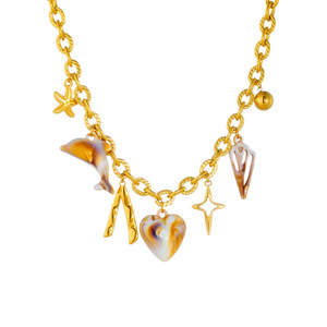 European American Fashion Stainless Steel 18K Gold Plated <b>Necklace</b> With <b>Seashell</b> Heart Star Pendant Party Jewelry - Product Image 4