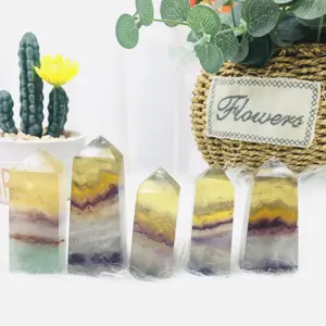 New product Wholesale Reiki Gemstone Wands Crystal Points yellow purple Fluorite Point For Healing