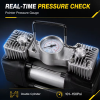 Compresseur d'air portable QY à double cylindre 12V pour voiture, en ABS, avec lumière d'urgence, pointeur et manomètre 101-150Psi pour gonflage des pneus