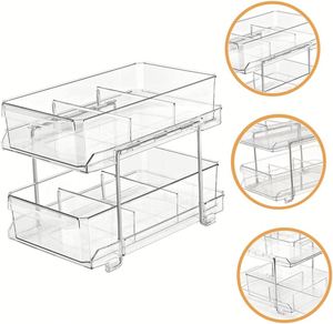 2-Tier Rectangle Clear Removable Dividers Slide-Out Eco-Friendly Plastic <b>Storage</b> Bins Bathroom Sink Organizer <b>Kitchen</b> Fridge - Product Image 4
