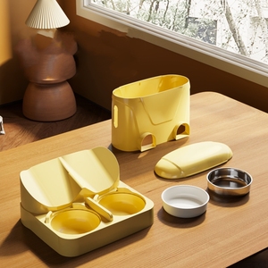 Distributore Automatico di Cibo per Cani e Gatti a Due Ciotole, Beige Giallo, Capacità 1-10L, per Famiglie con Più Gatti, Accessori per Animali Domestici, Logo Personalizzabile, Modello BD210 - Product Image 4