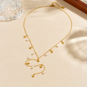 Stylish Gold Plated Star Faux Pearl Pendant Chain Necklace For Daily Wear Gift - Product Image 3