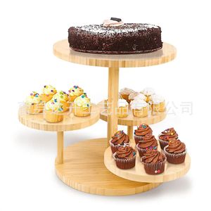 Support à gâteau rond à plusieurs niveaux en bois, plateau de présentation pour fête d'anniversaire, support de rangement pour desserts avec 4 niveaux - Product Image 5