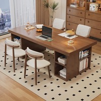 Bureau de travail moderne, écologique et durable pour salon, grand bureau long en bois massif avec armoire de rangement intégrée, bureau d'étude à domicile