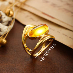 Anillo de Mujer Chapado en Oro con Diseño Ovalado Hueco de Doble Capa, Estilo Ámbar, Atractivo y de Alta Calidad (Uso Diario/Fiesta) - Product Image 2