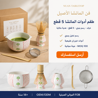 Service à thé en céramique de luxe du Moyen-Orient, peint à la main, motif palmier, bol à matcha, kit de cérémonie du thé 5 pièces avec fouet en bambou et support pour fouet