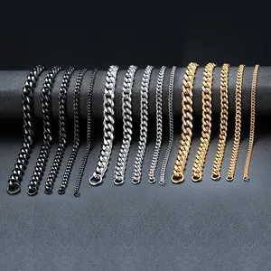 Pulseira masculina simples de 3-11mm, bracelete de aço inoxidável com corrente cubana, pulseira para presente, joias de aço inoxidável