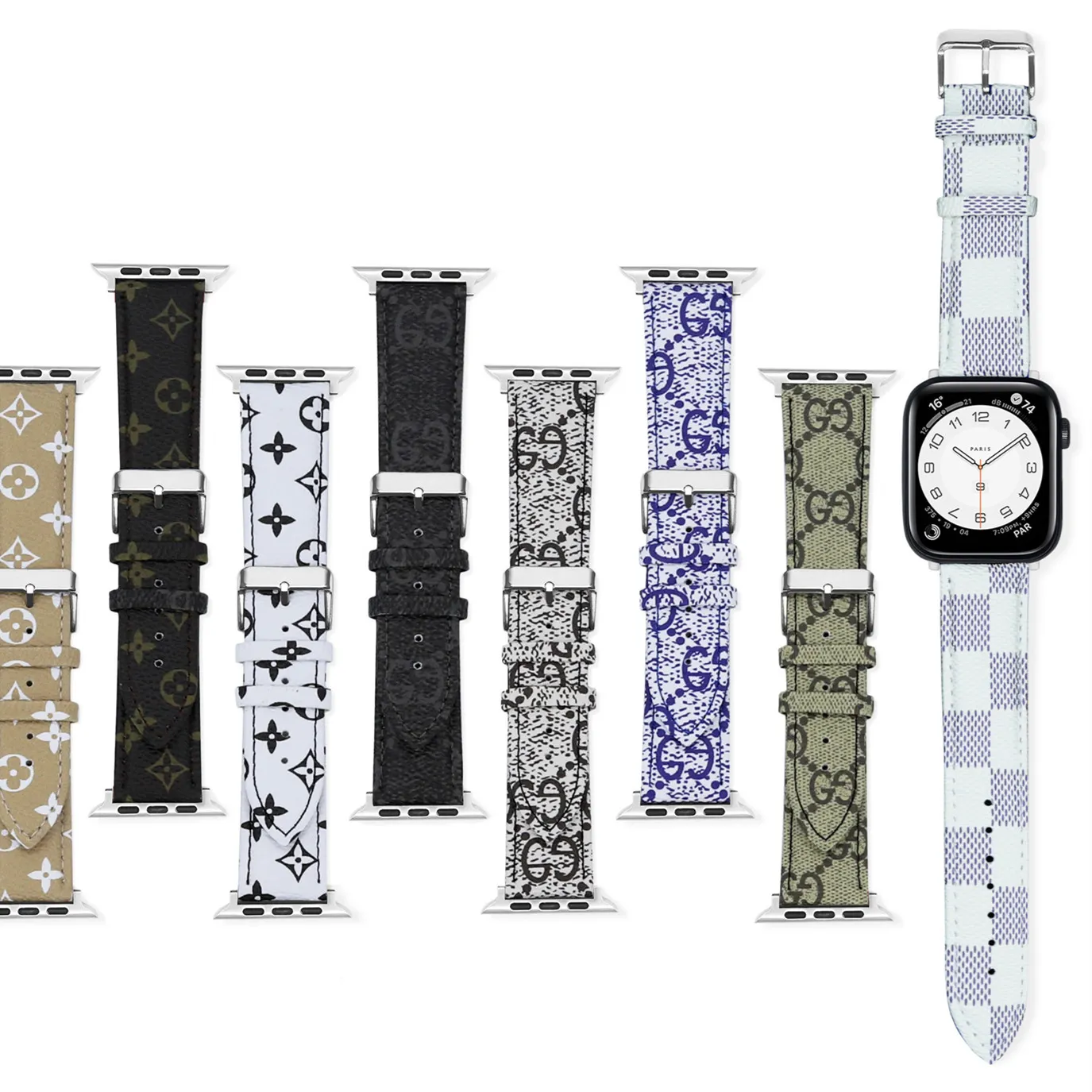 suitable for Apple 38 40 42 44 45 mm smart watch strap leather waterproof strap Suitable for leather printed iWatch series strap