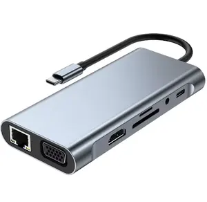 Lector de tarjetas SD TF multifuncional HUB buen sonido Puerto de audio 11 en 1 VGA USB C Hub Adaptador de alta compatibilidad