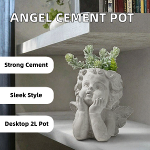 Hantechn Modern Durable Small 2L Angel Cement Flowerpot (cm) for Home Use Living Room <b>Plants</b> Creative Decor <b>Accessory</b> - Product Image 2