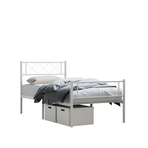 Letto Singolo in Metallo Bianco con Struttura in Acciaio Verniciato a Polvere, Arredamento Elegante per Camera da Letto - Product Image 1