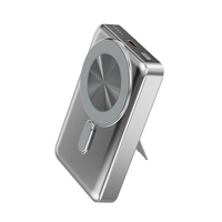 Banco de Energía Inalámbrico Magnético de 15W con Cables de Carga Integrados y Soporte Plegable para Dispositivos iPhone y Android